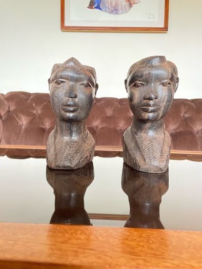 Pair of Vintage Mid Century African Art Hardwood Bust Carvings
