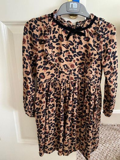 Next Girls Leopard Print Dress with Black Velvet Bow - see 4 pics