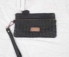 Nine West Black Woven Texture Wristlet Clutch Pouch Bag