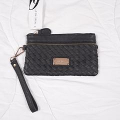 Nine West Black Woven Texture Wristlet Clutch Pouch Bag
