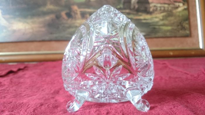 Triangular Cut Crystal Glass Footed Jewelry Dish