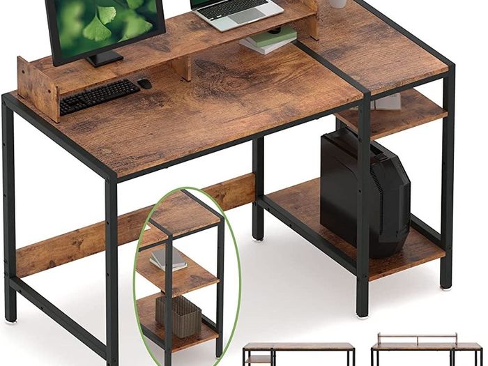 Computer Desk with Storage Shelves Study Gaming Desk for Small Spaces, Laptop Desk Rustic Writing Table for Home Office, Workstation with Large Monitor Stand (FREE SHIPPING)