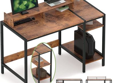 Computer Desk with Storage Shelves Study Gaming Desk for Small Spaces, Laptop Desk Rustic Writing Table for Home Office, Workstation with Large Monitor Stand (FREE SHIPPING)