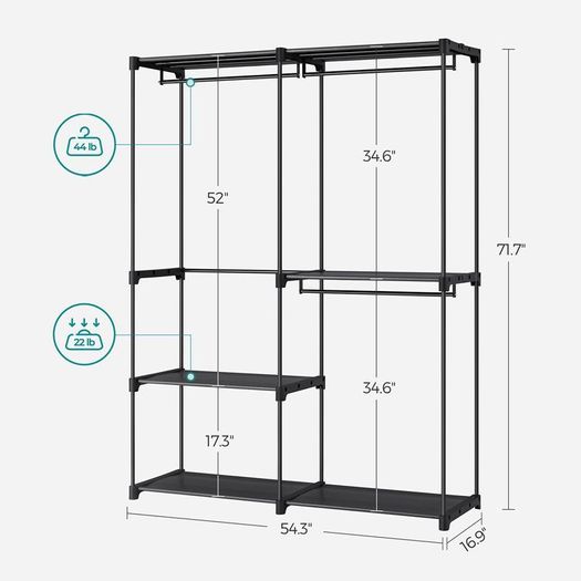 Open wardrobe  wardrobe open, clothes rack, clothes rail, wardrobe, 43 x 138 x 182 cm, 3 hanging compartments, plenty of space, for bedroom, living room, black