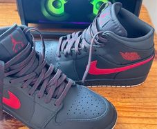 Air Jordan 1 Mid Anthracite Gym Red (Authentic) - Size UK 9 / EU 44