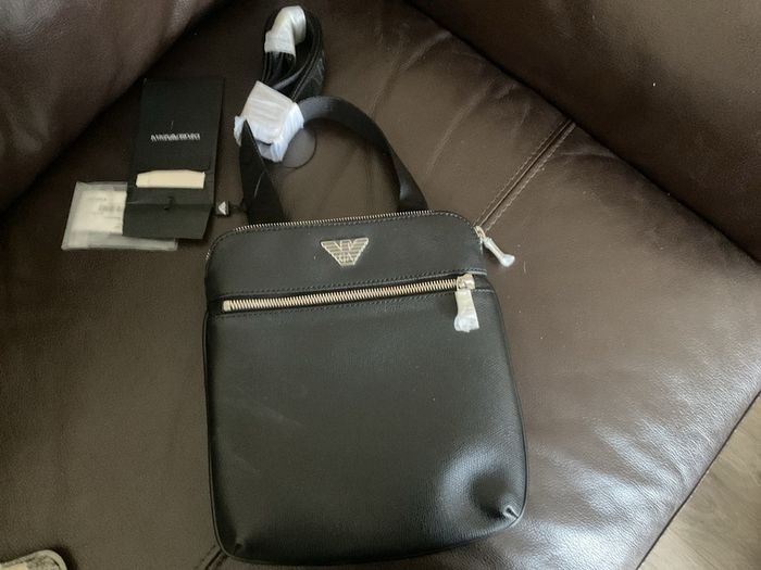 Emporio Armani Black Leather Messenger Bag