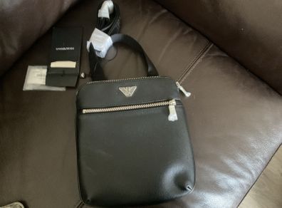 Emporio Armani Black Leather Messenger Bag