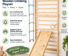 Swedish Ladder Wall Gym 5 in 1 Wooden Indoor Playground Climbing Toys