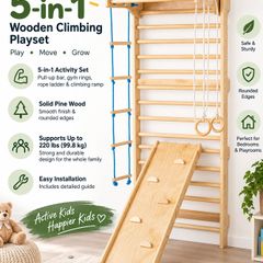 Swedish Ladder Wall Gym 5 in 1 Wooden Indoor Playground Climbing Toys