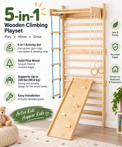 Swedish Ladder Wall Gym 5 in 1 Wooden Indoor Playground Climbing Toys