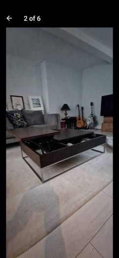 Natuzzi large coffee table with storage. Limited edition Italian design dark wood with brushed steel