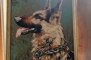 Vintage Needlepoint Tapestry Featuring a German Shepherd Dog