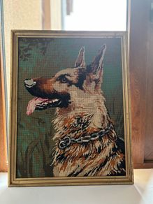 Vintage Needlepoint Tapestry Featuring a German Shepherd Dog