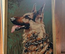 Vintage Needlepoint Tapestry Featuring a German Shepherd Dog