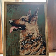 Vintage Needlepoint Tapestry Featuring a German Shepherd Dog
