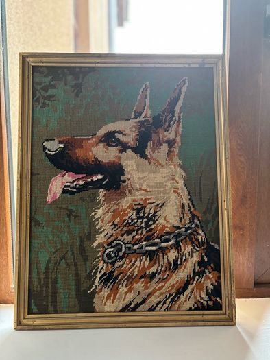 Vintage Needlepoint Tapestry Featuring a German Shepherd Dog
