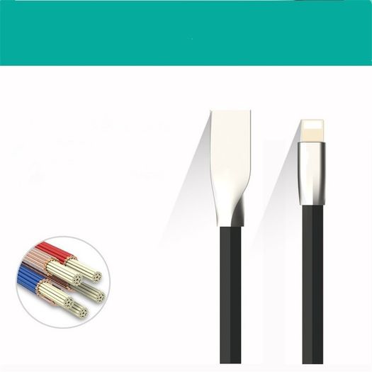 Black 1m Zinc Alloy Data Sync / Lightning USB Cable for iPhone 7 6 6s Plus 5