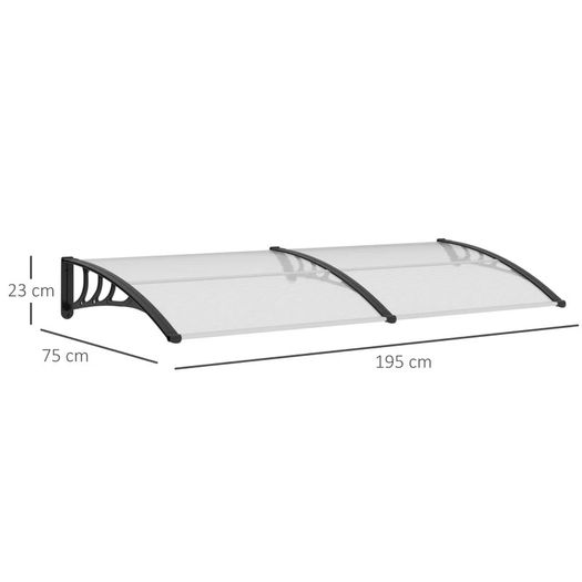 SPRING DEAL | 0.8 x 2m Window Awning, Modern Door Canopy, Curved Polycarbonate Cover Front Door Outdoor Patio w/Bracket