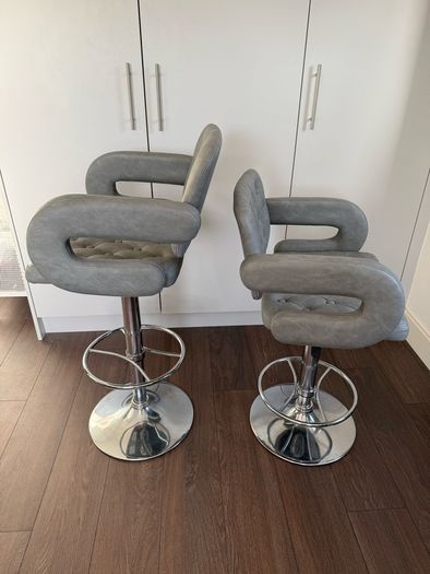 Pair of Grey Bar Chairs with Armrests