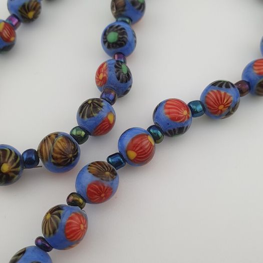 Antique Venetian Style Floral Glass Beads Necklace
