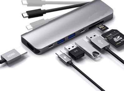 New 4K Type- C USB Hub 7 in 1 Adapter with HDMI+ PD+ 2 USB Port + SD