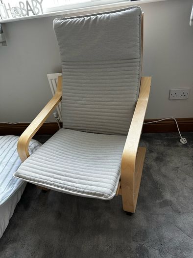 IKEA POANG Armchair | Birch Veneer Frame with Light Grey Ribbed Cushion | Excellent Condition