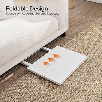 Side Table 2 Set, Folding Tables, TV Tray Table, Snack Table for Eating, Small Sofa End Laptop Drinks Coffee Table for Small Space, Living Room, Industrial, Metal Frame, White