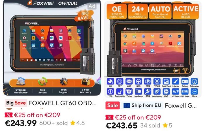 Bluetooth FOXWELL GT60 OBD2 Diagnostic Tool Full System Active Test Car Code Reader 24 Reset Service Professional OBD 2 Automotive Scanner