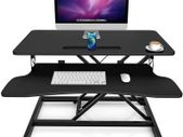 _High desk sit stand computer table height adjustable 80cm desk standing desk desk top double monitor riser computer table (80x40cm, black)