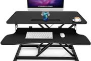 _High desk sit stand computer table height adjustable 80cm desk standing desk desk top double monitor riser computer table (80x40cm, black)
