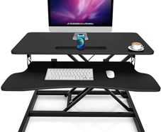 _High desk sit stand computer table height adjustable 80cm desk standing desk desk top double monitor riser computer table (80x40cm, black)