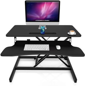 _High desk sit stand computer table height adjustable 80cm desk standing desk desk top double monitor riser computer table (80x40cm, black)