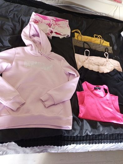 Girls Hoodie XS New, Tops 38 New, shorts XS