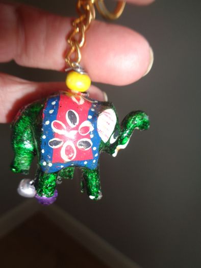 Hand Painted Indian Elephant Key Rings x 2 for Sale