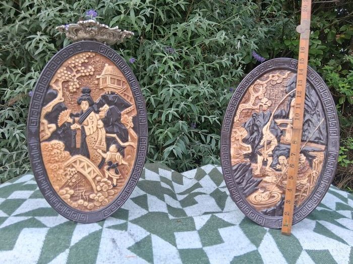 2 X 15 Inch Bretby Pottery Art Deco Japanese Wall Plaques