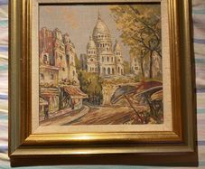 Antique French  Tapestry depicting a cityscape scene Framed and glazed