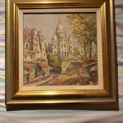 Antique French  Tapestry depicting a cityscape scene Framed and glazed