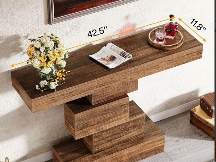Farmhouse Console Table 42.5 Inch Narrow Sofa Table with Geometric Base Rustic Entryway Accent Table