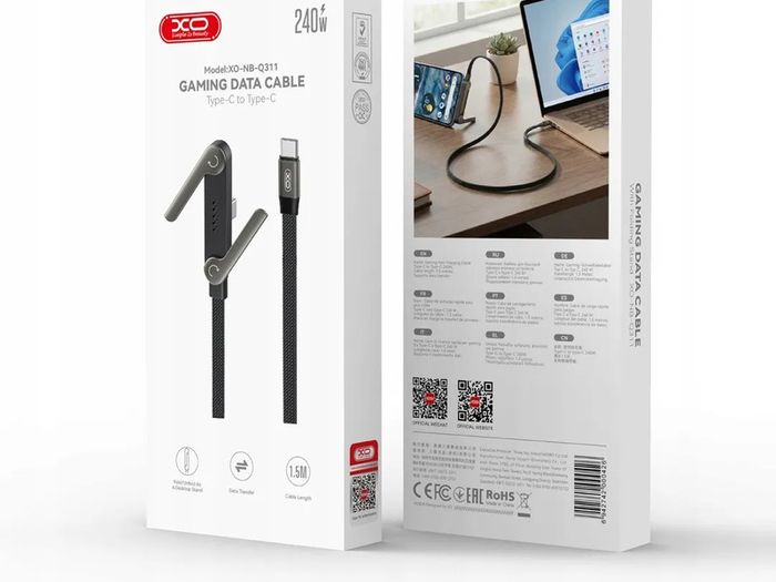 XO Fast Type C Cable Nb-Q311 Pd Usb-C Usb-C 1.5M 240W Black - Flat With Stand