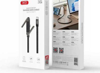 XO Fast Type C Cable Nb-Q311 Pd Usb-C Usb-C 1.5M 240W Black - Flat With Stand