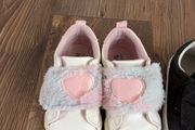 Girls white trainers with fluffy pink hearts