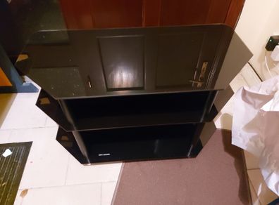 Tempered Glass Black TV Table, 60cm x 40cm, height 50cms, in like new condition