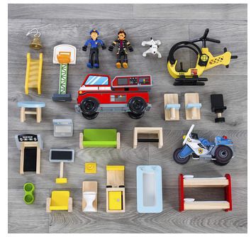 Wooden Play Set Fire Truck Police Helicopter