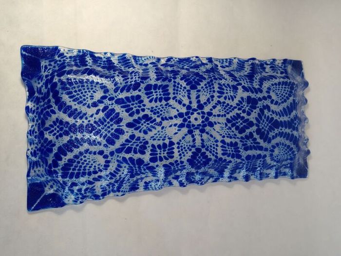 Signed.Cobolt Blue Fused Studio Glass Display Dish.