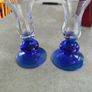 Vintage set of 2 Duiske Irish Handcut Glass Cobalt Blue/Clear Etched Vine Candle Holder Image 2