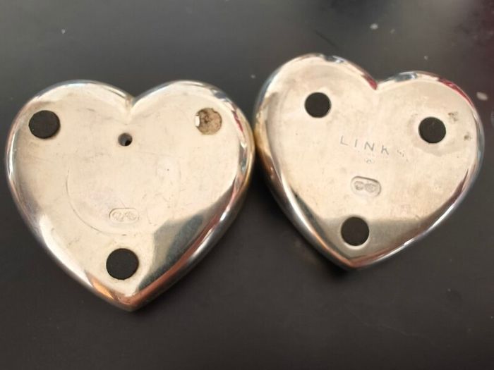 Vintage Links of London heart paperweights pair