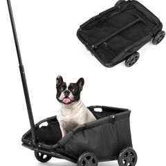 Mini Dog Strollers for Mini Pets, Foldable Multifunctional Shopping Carts with Extendable Pull Handle, Doggie Wagon Built-in Cushion and Safety Rope with Storage Bag (Black)