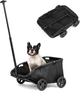 Mini Dog Strollers for Mini Pets, Foldable Multifunctional Shopping Carts with Extendable Pull Handle, Doggie Wagon Built-in Cushion and Safety Rope with Storage Bag (Black)