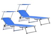 Folding Sun Loungers with Roof 2 pcs Aluminium&Textilene Blue