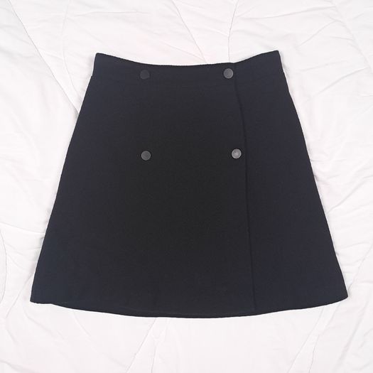 Maje Black Double Breasted High Waisted A-Line Wool Mini Skirt 8UK/36EU